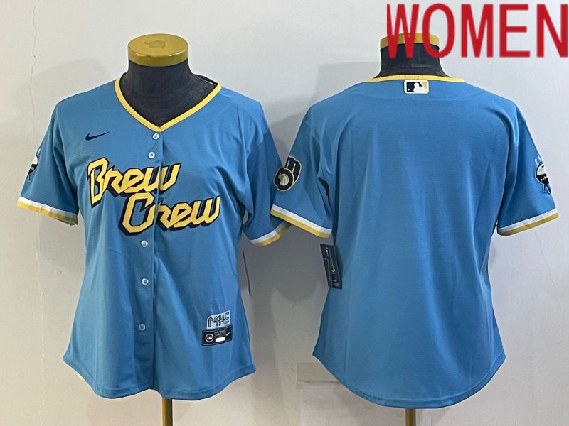 Women Milwaukee Brewers Blank Blue City Edition Game Nike 2022 MLB Jersey